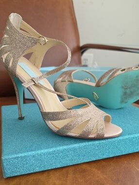 Gold Glitter Strappy High Heel Sandals - Women